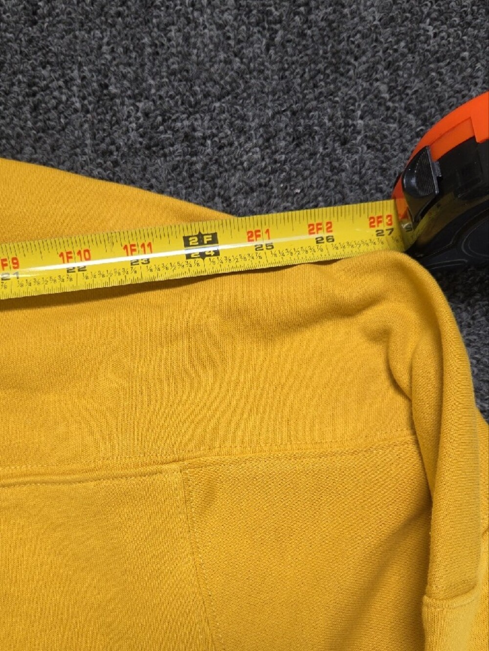 (#2C) Champion Mustard Yellow Crewneck Sweatshirt with Striped Hem - Picture 7 of 9
